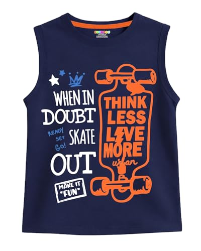 Image of Kuchipoo Boys Sleeveless Cotton Tshirts | Printed Round Neck Kids Tshirts for Summer Wear | Pack of 4