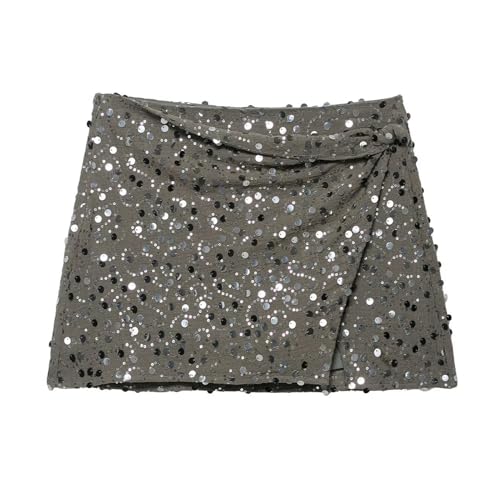 Women’s Sequin Mini Skirt – Sparkly Glitter Skirt with Twist Detail, Side Slit & Hidden Zip, Party & Disco Outfit