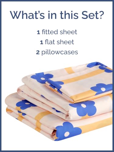 Image of Kids Queen Size Floral Bed Sheets - 4 Piece Kids Floral Sheet Set - Pretty Flower Bedding - Ultra-Soft, Cute & Cozy - Breathable & Machine Washable - Bloom Bed Set for Boys, Girls, Teens & Toddlers