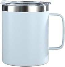 Caneca Xícara Térmica de Aço Inox, 360ml, Tampa com Isolamento a Vácuo, Camada Dupla (Branco)