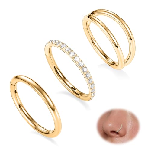 Septum Ring 6mm Septum Jewelry Double Hoop Septum Clicker Gold Conch Piercing Jewelry Nose Ring Hoop 18g Cartilage Earring with CZ Lip Rings Nose Hoop Surgical Steel Helix Earrings Nose Jewelry