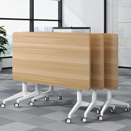 Mesa De Conferencias Plegable Portátil, Mesa De Reuniones Plegable con Tapa Abatible, Escritorio Impermeable para Oficina, Sala De Reuniones Y Aula,Amarillo,140 * 50 * 75H