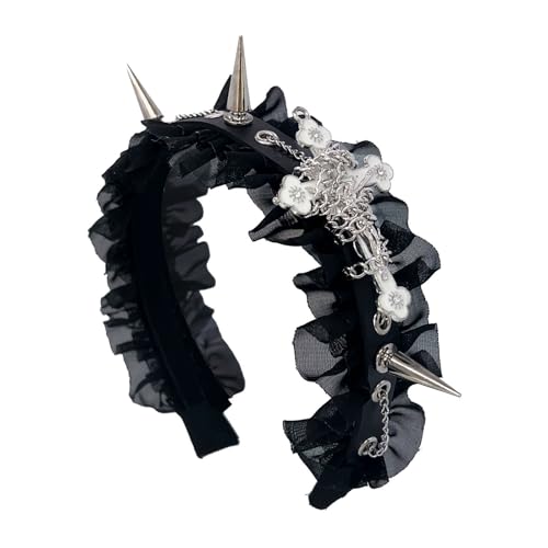 ATekatac Women Leather Headband Steampunk Spiked Headband Gothic Hairband (Cross Black)