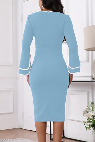 Image of ZonJie Church Dresses for Women Bell Sleeves Business Wear to Work Cocktail Party Pencil Casual Dress