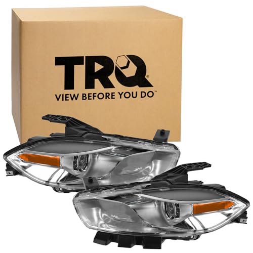 Image of TRQ 2 Piece Headlight Assembly Set Chrome Bezel Driver & Passenger Side Compatible with Dodge Dart 2013-2016 CH2518143 CH2519143 68081388AE 68081388AL 68081389AE 68081389AL