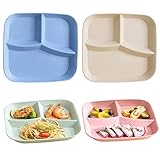 RHBHY Menüteller Kinderteller Unterteilt Geteilte Teller 4er Plastikteller Mehrweg Picknickteller Abbaubar Gesunde Unzerbrechliches Mikrowellen- und Spülmaschinenfest für Kinder und Erwachsene