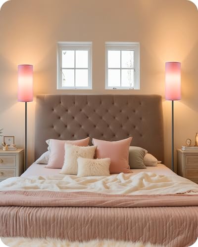 2 Pack Dimmable Pink Floor Lamps for Living Room with 2 Remotes and Foot Switch, Corner Floor Lamp, 64.4'' Standing Tall Lamp, 10W 900LM Bulb Included, 3000K-6500K, Linen Shade, FCC Listed P06LDP205W1
