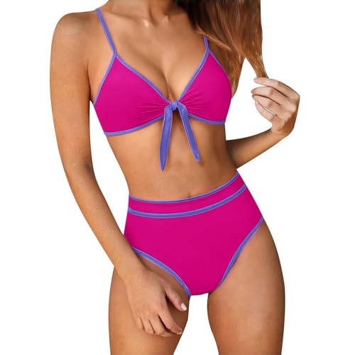 Vuncio Damen Badeanzug 2 Teilig Bikini Push Up Sexy Beachwear Bademode Frauen Schwimmen Sport Große Größen Schnelltrocknend Bequem (Red, S)