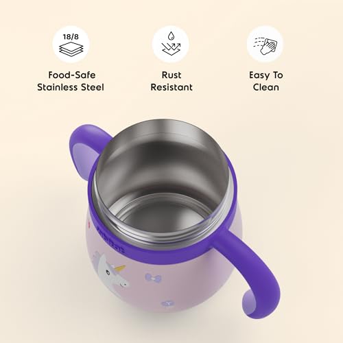 Image of rabitat Sip Around Stainless Steel Sipper 390ml | 2 Years Brand Warranty | Leak Proof | BPA Free | Sippy Cup for Kids with Soft Silicone Rim | Ergonomic Design, Uni Pop