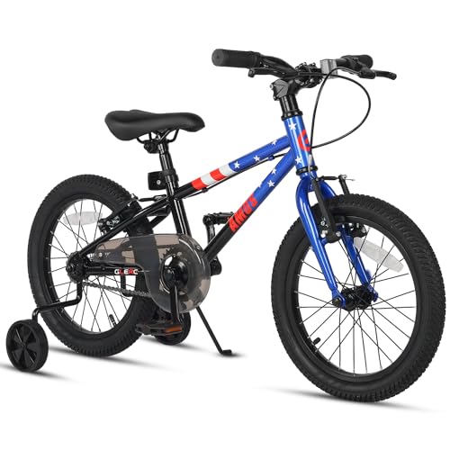 Glerc Amos 16 inch Kids Bike for Age 4 5 6 7 8 Year Old Boys Girls Road Bicycle with Dual Handbrakes & Training Wheel for Gift, Blue