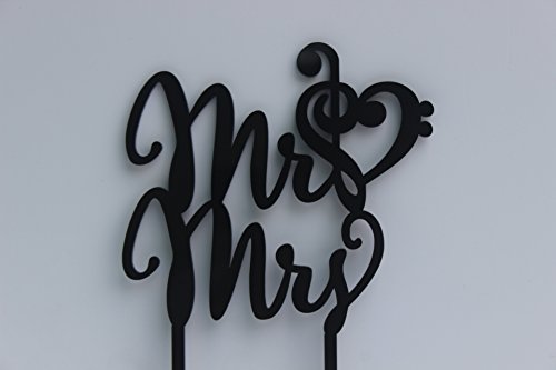 Meijiafei Mr And Mrs With Music Note Heart Treble And Bass Clef Heart Custom Cake Topper #TOP1