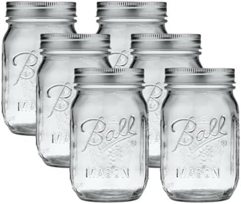 Ball Regular Mouth Glass Mason Jars with Lids and Bands, Used for Canning (Pint, 16 Ounce (Pack of 6))