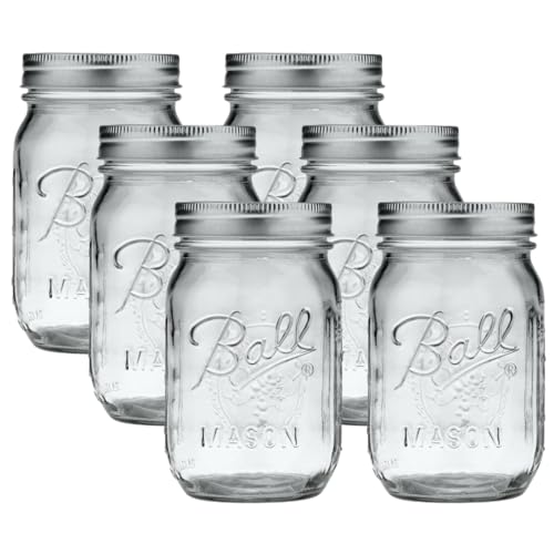 Ball Regular Mouth Glass Mason Jars with Lids and Bands Used for Canning (Pint 16 Ounce (Pack of 6))
