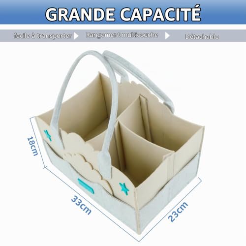 Rangement Table a Langer Bebe, Organisateur Table a Langer Bebe avec Compartiments et Poignées, Panier Table a Langer Bebe Portable et Pliable pour Ranger les Couches et les Lingettes Humides – vue 2