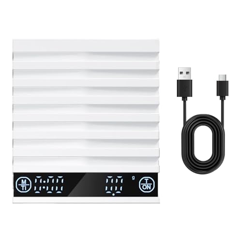 Balanza Café | 2 Kg 0.1 G Báscula de Cocina Digital Portátil, Medidor con Temporizador para Casa Oficina Viaje Camping Cocina Diaria