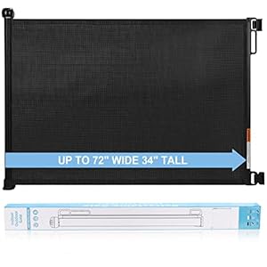 Retractable Baby Gate, PRObebi Retractable Dog Gate for Babies and Pets 34″ Tall Extends to 72″ Wide, Retractable Mesh Gate for Doorways, Stairs, Hallways, Indoor/Outdoor (Black)