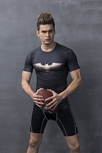 Red Plume Men's Compression Fitness Shirt,Bat Printing Sports Wicking T-Shirt (L) Black #TOP7