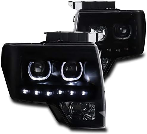 Halo LED Smoke Projector Headlights Headlamps Lamps Compatible with 2009-2014 Ford F-150