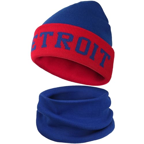 ZOARVEXD Detroit Beanies Basketball Winter Hat and Neck Gaiter Set for Men & Women Warm Beanie and Neck Warmer Combo Ideal for Winter Gift