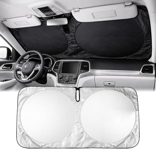 Enerfero Parasol Coche Delantero，Parasol Luna de Coche Metalizado Cortina Reflectante para Vehículo Protección Rayos UV Parabrisas, Protector Solar Camionetas, Todoterrenos, Furgonetas (140x70cm)