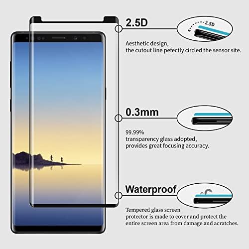 QUESPLE Samsung Galaxy Note 8 Screen Protector [2 Pack], HD Shatterproof Full Coverage Samsung Note 8 Tempered Glass Screen Protector Film, Anti-Scratch/High Sensitivity/Case Friendly