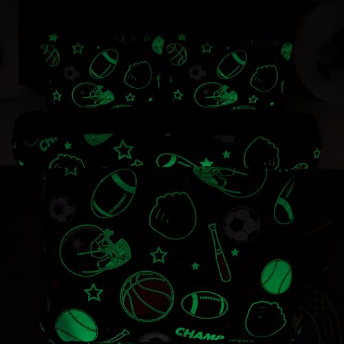 Image of Full Size Comforter Sets for Boys-7 Pieces Ball Glow in the Dark Bedding