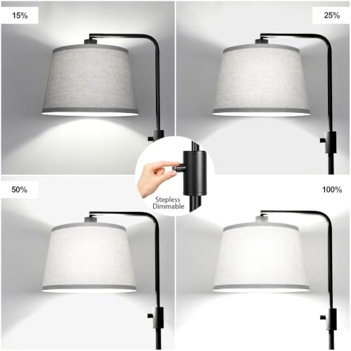 Image of 【Upgraded】 Dimmable Floor Lamp, 1000 Lumens LED Edison Bulb Included, Arc Floor Lamps for Living Room Modern Standing Lamp with Gray Shade, Tall Lamps for Living Room Bedroom Office Dining Room