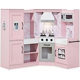 Best Choice Products Pretend Play Corner Kitchen, Ultimate Interactive Wooden Kids Playset w/Lights & Sounds, Ice Maker, Hood - Pink