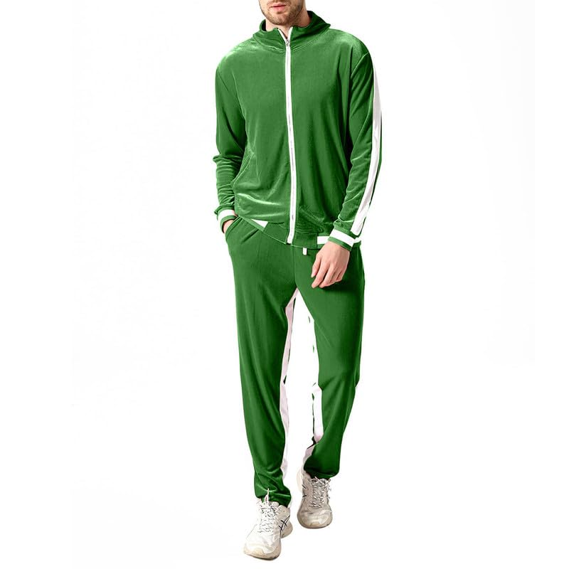 KISSQIQI Men's 2 Pieces Full Zip Tracksuits Golden Velvet Sport Suits Casual Outfits Jacket & Pants Fitness Tracksuit Set