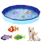 Katzenpool Hundepool mit 3 Fischen,Pool Fußbadewanne, Haustierpool Faltbar für Katze Hund,Katzen Planschbecken,Wasserspielzeug Katzen Pool,Mini Planschbecken zum Spielen Baden 50×10cm