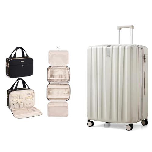 Hanke 29 Inch Expandable Checked Luggage Lightweight PC Hard Shell Luggage Suitcases and Hanging Travel Toiletry Bag for Women with Jewelry Organizer Compartment, Travel Essentials