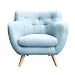 Produktbild myHomery Sessel Adele gepolstert - Polsterstuhl für Esszimmer & Wohnzimmer - Lounge Sessel mit Armlehnen - Eleganter Retro Stuhl aus Stoff mit Holz Füßen - Hellblau | Sessel