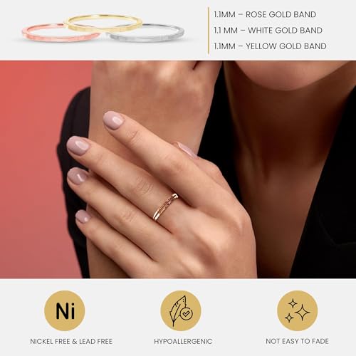 Wedding Bands for Couples Dainty 10k Solid Yellow, White & Rose Gold Rings, 1mm Thin, Stackable Wedding Bands for Women, Sizes 4–12, Tarnish Free Gold Rings, Gold Band Ring3