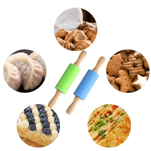 Mały wałek do ciasta dla dzieci, 2 sztuki, mały wałek do ciasta i ciasteczek, silikonowy mini wałek do ciasta dla dzieci, akcesoria do pieczenia 22 x 4,3 x 4,3 x 4,3 cm (2, niebieski, zielony)