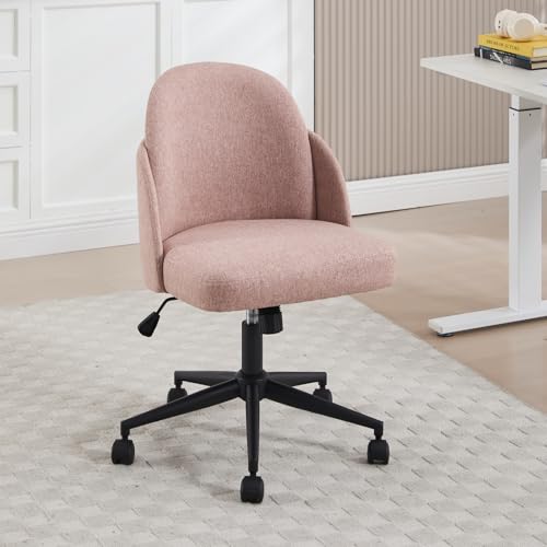 DAYALANE Silla de oficina giratoria, silla de escritorio de lino, silla de maquillaje ajustable en altura, sillón acolchado giratorio para estudio/ordenador/maquillaje, rosa