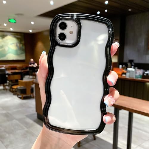 QLTYPRI Compatible with iPhone 15 Case, Cute Curly Wave Frame Clear Case for Girls Women, Transparent Soft Silicone TPU Bumper Shockproof Protective Cover for iPhone 15 - Black by QLTYPRI - Used condition - US$6.50