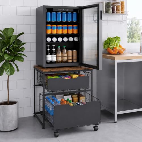 Garvee 22x22IN Small Fridge Stand with Metal Storage Drawer Basket, Brown by Garvee - Used condition - Image 7
