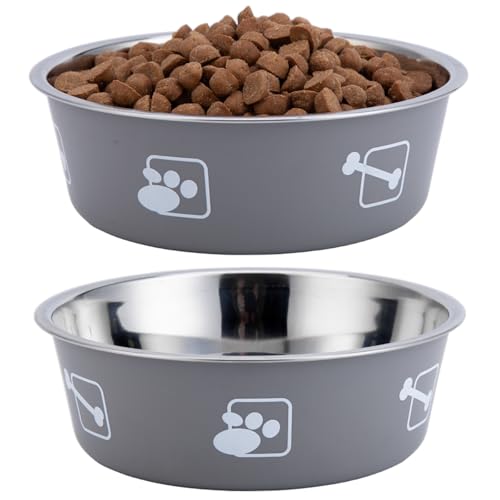 Mossly Fressnapf Hund 2 Stück, Edelstahl Hundenapf (17.5cm),Silikon Boden, Rutschschutz, wasserschüssel Hund 800Ml