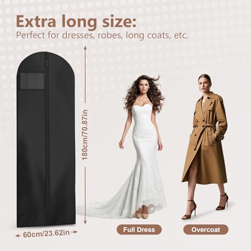 AMFUN 180x60cm Kleidersack, 2 Stück Faltbare Kleiderhülle mit Griffen, Atmungsaktive Kleidersäcke mit Reißverschluss, Feuchtigkeit für Brautkleider Abendkleider (Schwarz)