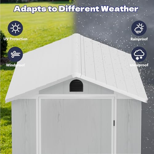 Image of Greesum 4x8FT Plastic Outdoor Storage Shed with Floor, Light Gray