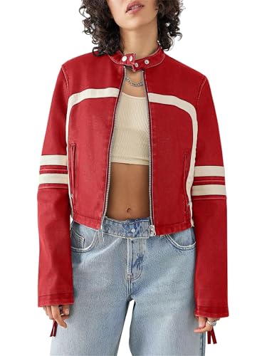 Blouson bomber en similicuir veste zippée femme look rétro décontracté