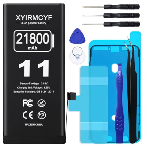 XYIRMCYF 21800mAh Super Capacity Battery Compatible with iPhone 11, 0 Cycle Li-Polymer Replacement Battery for iPhone 11, with Professional Repair Tool Kit