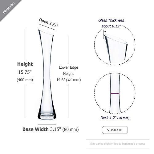Wgv Maria Bud Vase, Width 3", Height 15.75", Clear Tall Slant Cut Opening Gathering Concaved Glass Floral Container Centerpiece For Wedding Party Event Home Office Decor, 1 Piece #TOP1