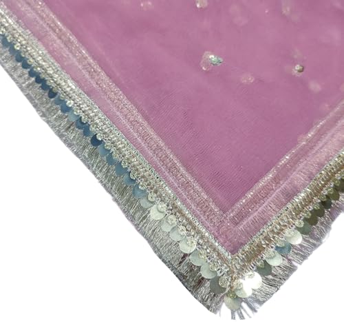 Image of Navti Creations Women's Lightweight Net Dupatta With Sequence Embroidery & Kiran Border (Length 2.25m)