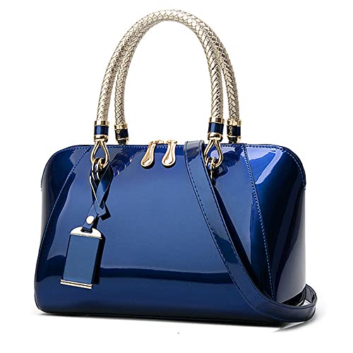 ZiMing Bolsas femininas de couro envernizado brilhante com alça superior, bolsa estilosa, bolsa média, bolsa de ombro, Azul, One Size