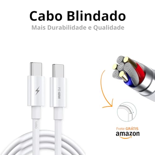 Cabo USB-C para Tipo-C Turbo Carregamento Rápido, Cabo de Dados, Reforçado Compatível Com iPhone 15