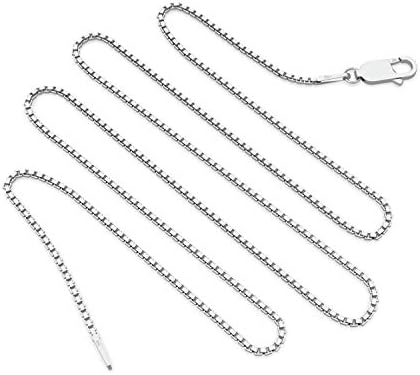 925 Sterling Silver .8MM Box Chain - Nickel Free Italian Necklace for Women Lobster Claw Clasp 30 Inch
