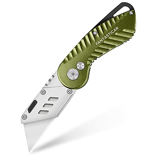 FantastiCAR Folding Utility Knife, Sturdy Metal Box Cutter with Extra 5 Blades, Quick Blade Change, and Preminium Gift Packaging, for Cardboard Opener