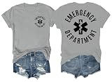 Racsea Emergency Department Shirt Men Women Graphic Short Sleeve T-Shirt Tee, ER Nurse V-Neck Shirt Grey