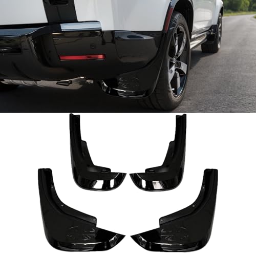 Image of 4PCS Mud Flaps with Pattern for Landrover Defender 90110 2020-2025 | Heavy Duty ABS Plastic Splash Guards, Gloss Black Mudguards with Hardware Accessories